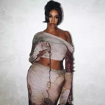 Модный женский комплект из двух предметов в европейском и американском стиле с юбкой и принтом, сексуальный топ с длинными рукавами и завязками на талии L