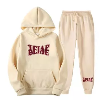 Модный женский комплект с капюшоном с принтом весна-осень новый стиль тренд чистый хлопок удобный свободный уличный с капюшоном S