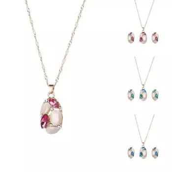 Модный женский комплект ювелирных изделий, овальный опал, подвеска, свитер, цепочка, ожерелье, серьги синий