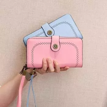 Модный женский кошелек и клатч с длинной молнией и полым отделением большой вместимости розовый