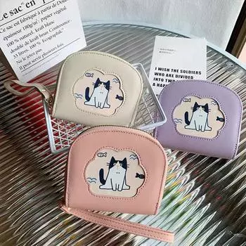 Модный женский кошелек с милым котом, элегантный кавайный мультяшный принт, повседневный кожаный кошелек для монет, новый корейский модный женский эстетичный мешок розовый