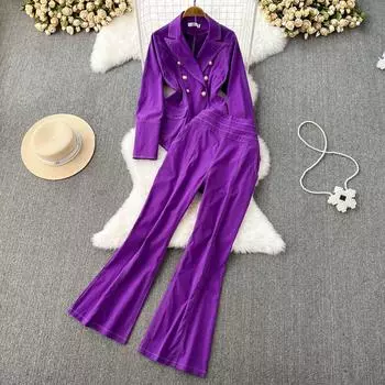 Модный женский костюм для отдыха, тонкое пальто с воротником на талии + высокая талия с подвеской, длинные брюки, длинные брюки, две штуки