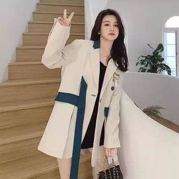 Модный женский костюм с нашивками, пиджаки с длинными рукавами, офисная одежда с надрезом S хаки