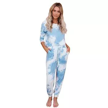 Модный женский костюм с принтом тай-дай, повседневный спортивный брючный костюм с длинными рукавами, женский костюм S розовый