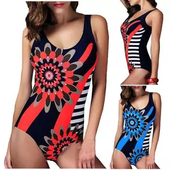 Модный женский купальник с сиамским пуш-ап с принтом, купальник, пляжная одежда XXL синий