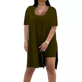Модный женский летний однотонный свободный костюм из двух частей с короткими рукавами XXL