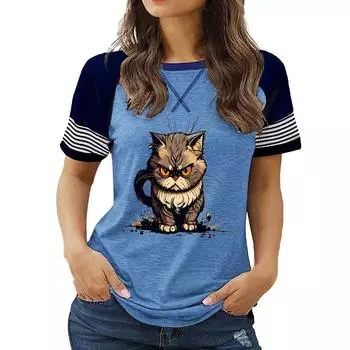 Модный женский летний топ с круглым вырезом, короткими рукавами и набивным рисунком размера плюс S