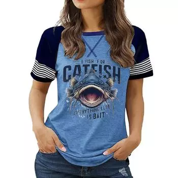 Модный женский летний топ с круглым вырезом, короткими рукавами и набивным рисунком размера плюс S