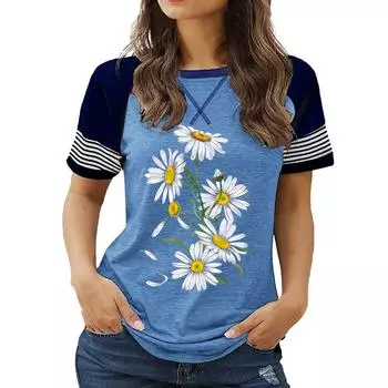 Модный женский летний топ с круглым вырезом, короткими рукавами и набивным рисунком размера плюс S