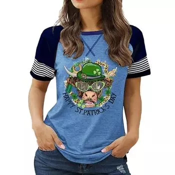 Модный женский летний топ с круглым вырезом, короткими рукавами и набивным рисунком размера плюс S