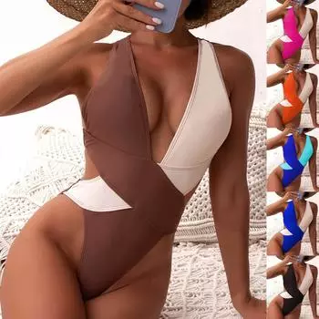 Модный женский лоскутный купальник, бикини, купальник с цветными блоками, комплект S синий