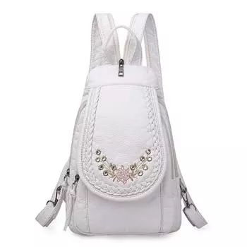 Модный женский маленький рюкзак с вышивкой, высококачественный мягкий потертый кожаный рюкзак, женский многофункциональный рюкзак