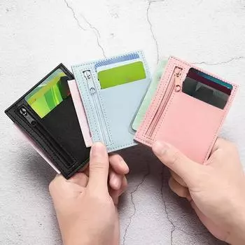 Модный женский мини-банк, держатель для кредитных карт, органайзер, кошелек, кошелек для монет, ультратонкий кожаный держатель для удостоверений личности, сумка для карт розовый