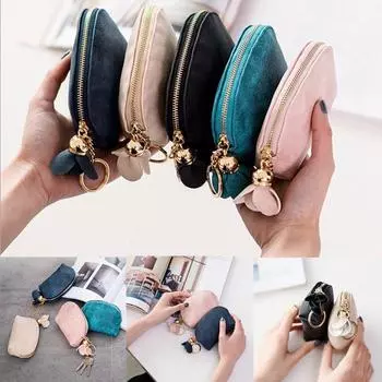 Модный женский мини-кошелек из искусственной кожи, держатель для ключей, молния, кошелек для монет, клатч бежевый