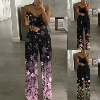 Модный женский облегающий комбинезон без рукавов с круглым вырезом и бретельками M разноцветный