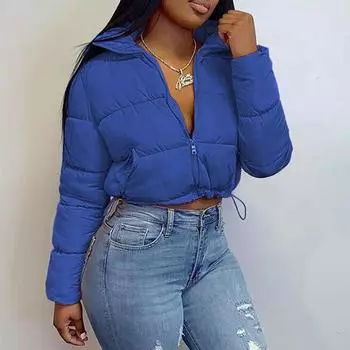 Модный женский однотонный кардиган с воротником-стойкой, пуховик, верхняя одежда, стеганое пальто S синий