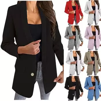 Модный женский однотонный повседневный костюм с пуговицами и темпераментом, куртка с длинными рукавами XL чёрный