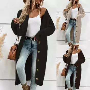 Модный женский однотонный повседневный свободный кардиган с v-образным вырезом, повседневный вязаный кардиган на пуговицах M хаки