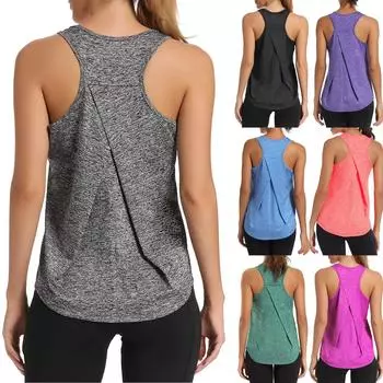 Модный женский однотонный свободный и дышащий спортивный жилет без рукавов с круглым вырезом One size чёрный