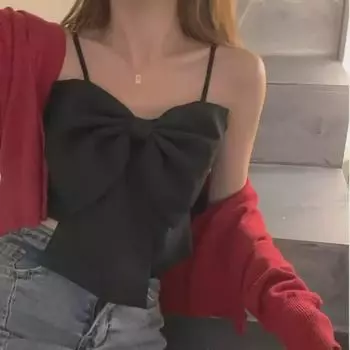 Модный женский однотонный жилет с подтяжками - повседневная японская летняя мода M чёрный