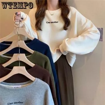 Модный женский осенне-зимний свитер с круглым вырезом и короткими рукавами, женские свободные топы без кепки M коричневый