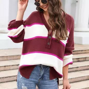 Модный женский осенне-зимний вязаный пуловер с длинным рукавом с принтом, повседневный свитер S винный