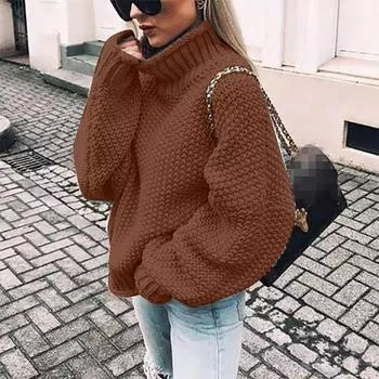 Модный женский осенне-зимний вязаный пуловер с длинным рукавом с принтом, повседневный свитер S коричневый