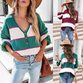 Модный женский осенне-зимний вязаный пуловер с длинным рукавом с принтом, повседневный свитер M винный