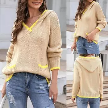 Модный женский осенне-зимний вязаный пуловер с длинным рукавом с принтом, повседневный свитер L хаки