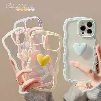 Модный женский пара 3D Wave Love Heart прозрачный чехол для телефона из ТПУ для iPhone 15 14 13 12 11 Pro Max 15Plus 14plus XR XSMAX X противоударный чехол для телефона iPhone 12 pro max фиолетовый