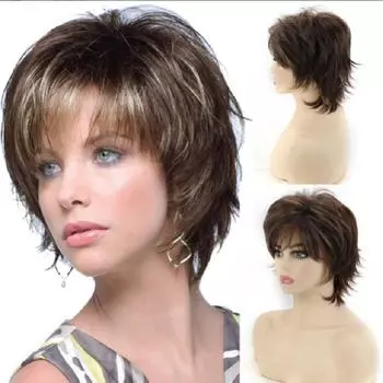 Модный женский парик для женщин, синтетические коричневые, светлые, короткие вьющиеся волосы с челкой, высокотемпературное волокно, парики для ежедневного использования