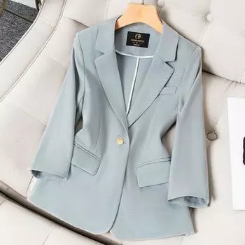 Модный женский пиджак приталенного кроя с рукавом семь четвертей, новый дизайн и тонкая ткань для лета S