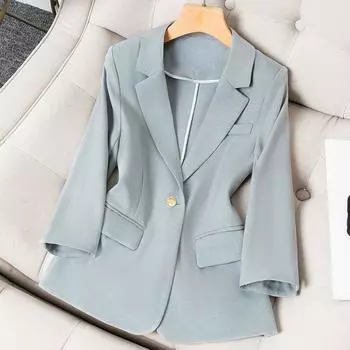 Модный женский пиджак приталенного кроя с рукавом семь четвертей, новый дизайн и тонкая ткань для лета S