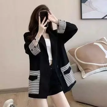 Модный женский пиджак свободного кроя, новый осенний дизайн в британском стиле и повседневный образ в стиле вестерн M чёрный