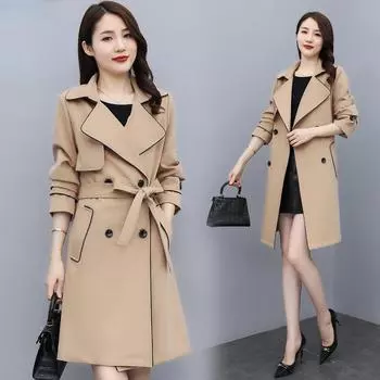 Модный женский плащ с поясом на осень XXXXL бежевый