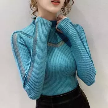 Модный женский полуводолазный свитер с V-образным вырезом: Вязаный свитер с длинными рукавами на осень/зиму 2024 г. L