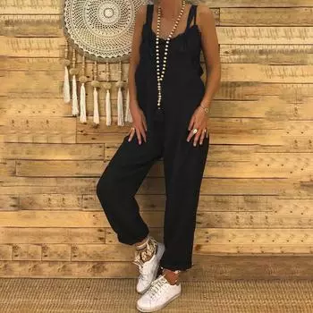 Модный женский повседневный комбинезон с открытыми плечами, однотонные комбинезоны на подтяжках, широкие брюки S хаки