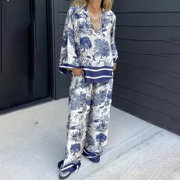 Модный женский повседневный костюм с V-образным вырезом, длинными рукавами и карманами 5XL чёрный