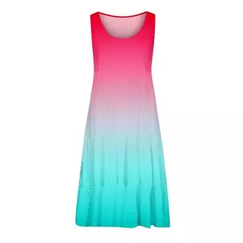 Модный женский повседневный летний сарафан с принтом, свободная пляжная юбка с градиентом, мини-платье S розовый