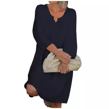 Модный женский повседневный модный однотонный пуловер с V-образным вырезом и рукавом 3/4 с V-образным вырезом платье L темно-синий