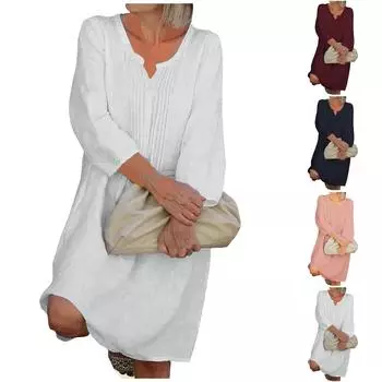 Модный женский повседневный модный однотонный пуловер с V-образным вырезом и рукавом 3/4 с V-образным вырезом платье L темно-синий