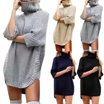 Модный женский повседневный нерегулярный однотонный вязаный свитер с длинным рукавом и половиной рукава