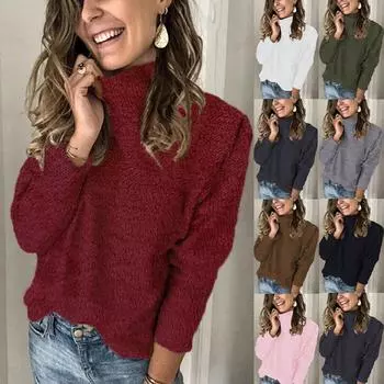 Модный женский повседневный однотонный свитер с высоким воротником, плюшевый пуловер, блузка, топы M чёрный