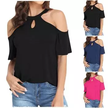 Модный женский повседневный принт с открытыми плечами, сексуальный пуловер с круглым вырезом, топ XL чёрный