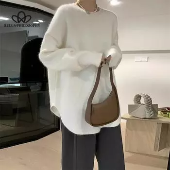 Модный женский повседневный свитер, элегантный свободный свитер с круглым вырезом, модный универсальный джемпер, женские топы, верхняя одежда one size розовый