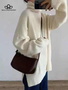 Модный женский повседневный свитер в стиле ретро, белый однотонный свободный свитер с круглым вырезом, модный универсальный джемпер, женские топы, верхняя одежда one size