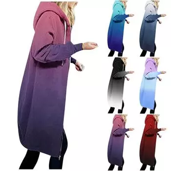 Модный женский повседневный свободный свитер с капюшоном средней длины, однотонное пальто с длинными рукавами XXL синий