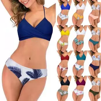 Модный женский принт сексуальный комплект бикини с формованными чашками из двух частей купальный костюм купальник