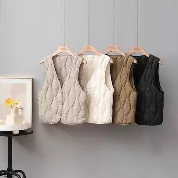 МОДНЫЙ женский пуховый жилет, новинка зимы 2024 года, облегающий легкий короткий пуховый жилет с подкладкой, теплый жилет Одежда S чёрный
