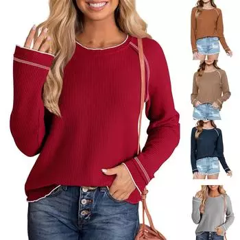 Модный женский пуловер, осенний, универсальный, модный, с круглым вырезом, свободный, с длинным рукавом, женские топы L коричневый